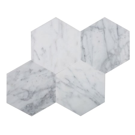 Apollo Tile 9x10 Carrara White Marble Hexagon 10.25 in. x 9 in. Honed Peel and Stick Tile 6.41 sq.ft./Case, 10PK TCPLST9902